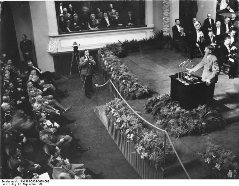 Adolf Hitler speaking at the Nuremberg Opera House